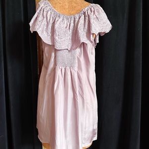 Soft Surroundings 100% Silk peasant top w embroidery smocked back lavender XL